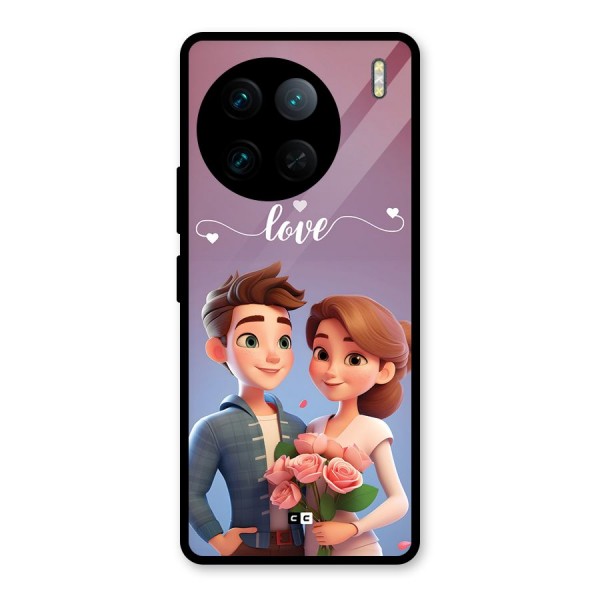 Couple With Flower Glass Back Case for Vivo X90 Pro