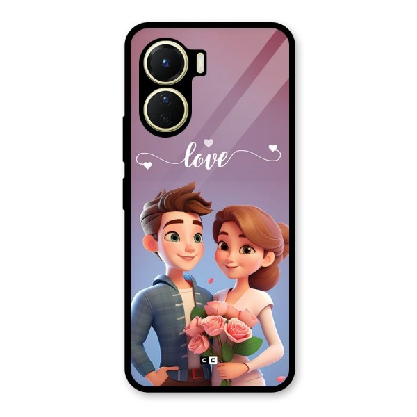 Couple With Flower Glass Back Case for Vivo Y16