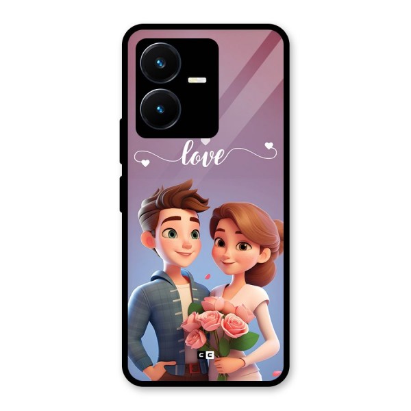 Couple With Flower Glass Back Case for Vivo Y22