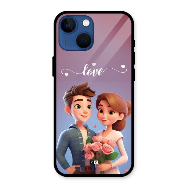 Couple With Flower Glass Back Case for iPhone 13 Mini