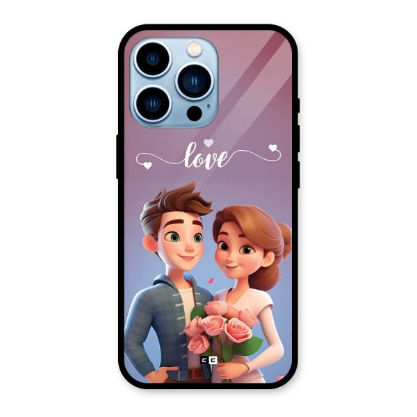 Couple With Flower Glass Back Case for iPhone 13 Pro