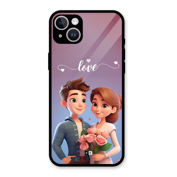 Couple With Flower Glass Back Case for iPhone 14 Plus