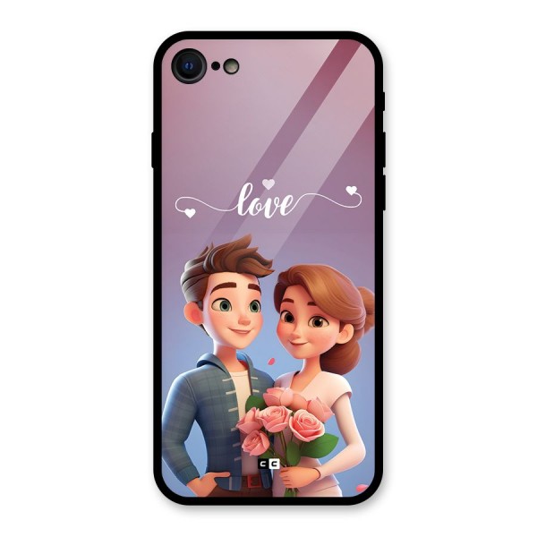 Couple With Flower Glass Back Case for iPhone 8