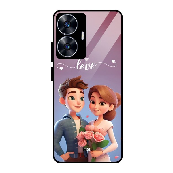 Couple With Flower Glass Back Case for realme C55