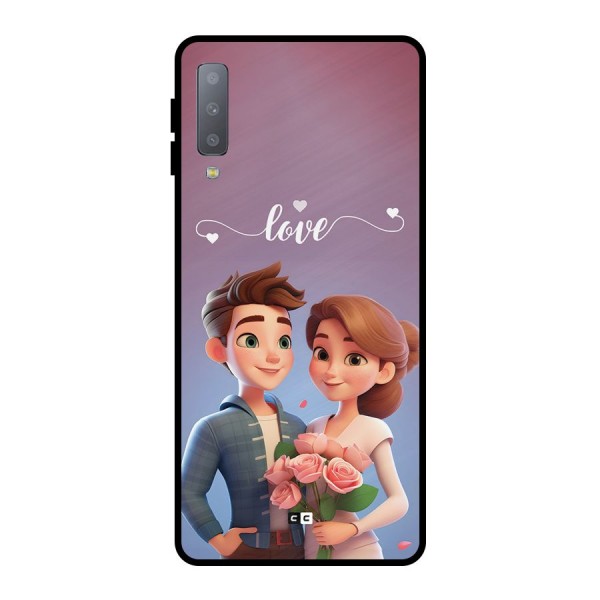 Couple With Flower Metal Back Case for Galaxy A7 (2018)