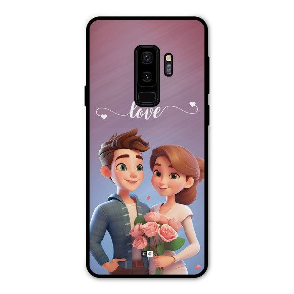 Couple With Flower Metal Back Case for Galaxy S9 Plus