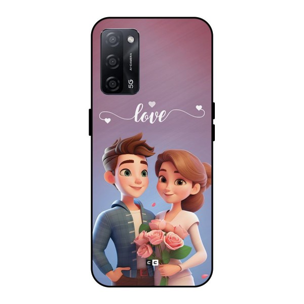 Couple With Flower Metal Back Case for Oppo A53s 5G