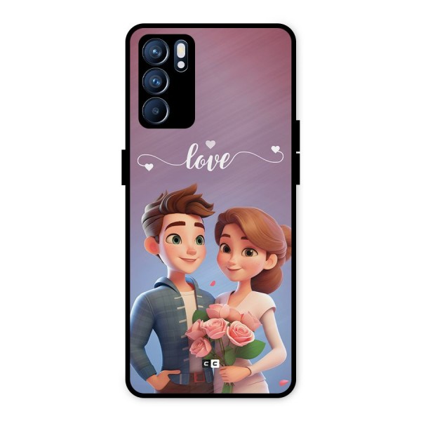 Couple With Flower Metal Back Case for Oppo Reno6 5G