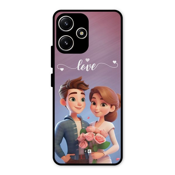 Couple With Flower Metal Back Case for Redmi 12 5G