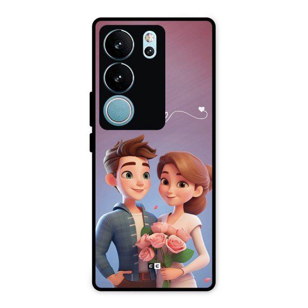 Couple With Flower Metal Back Case for Vivo V29 Pro