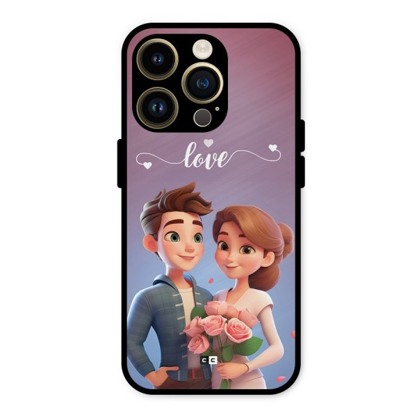 Couple With Flower Metal Back Case for iPhone 14 Pro