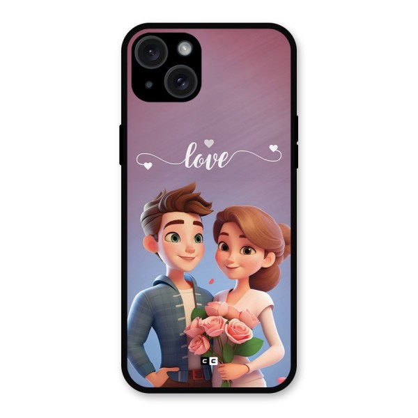 Couple With Flower Metal Back Case for iPhone 15 Plus