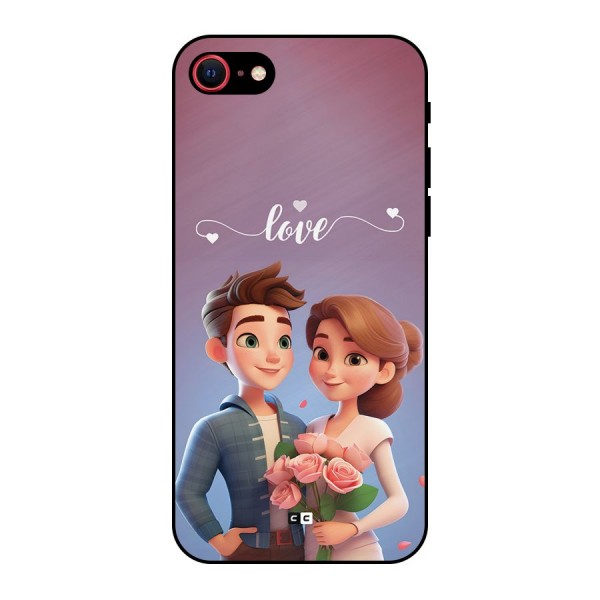 Couple With Flower Metal Back Case for iPhone SE 2022