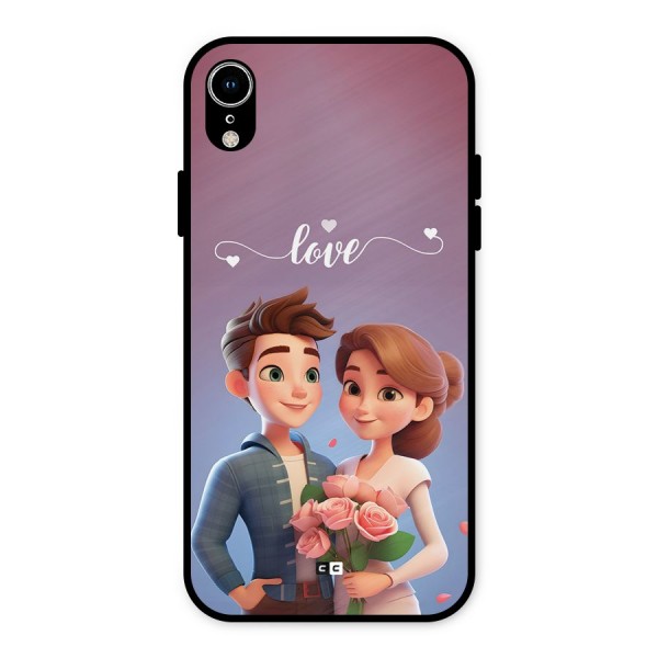 Couple With Flower Metal Back Case for iPhone XR