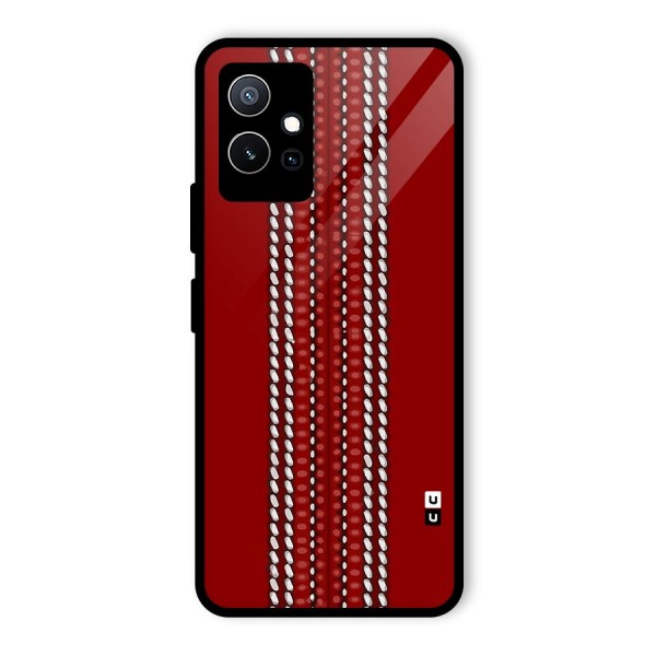 Cricket Ball Pattern Glass Back Case for Vivo T1 5G