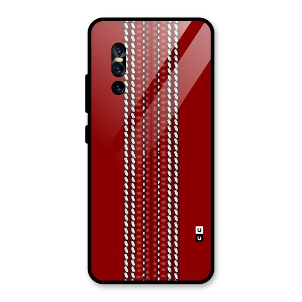 Cricket Ball Pattern Glass Back Case for Vivo V15 Pro