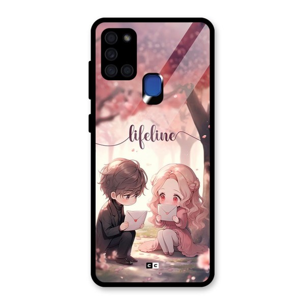 Cute Anime Couple Glass Back Case for Galaxy A21s