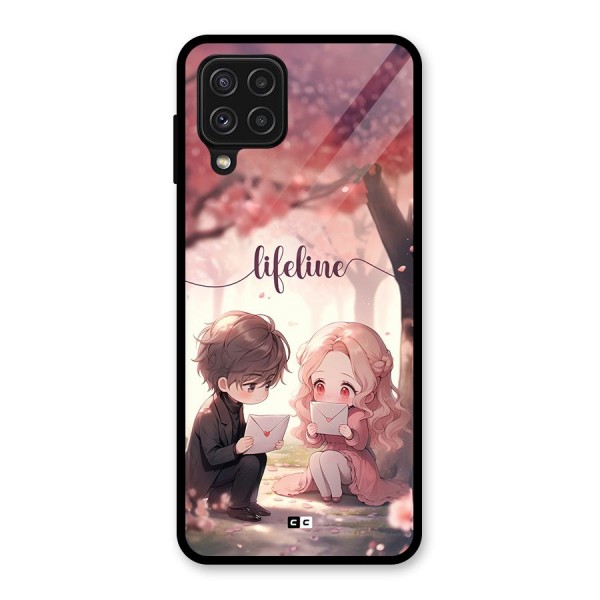 Cute Anime Couple Glass Back Case for Galaxy A22 4G