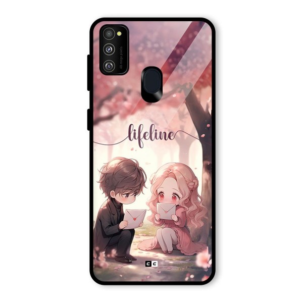 Cute Anime Couple Glass Back Case for Galaxy M21