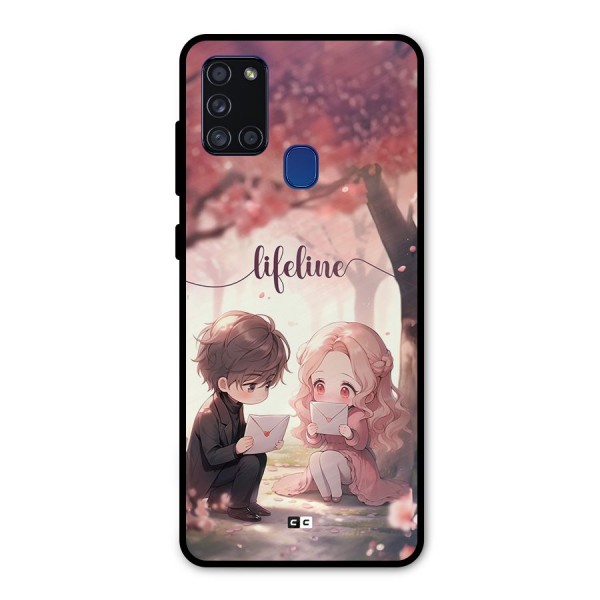 Cute Anime Couple Metal Back Case for Galaxy A21s