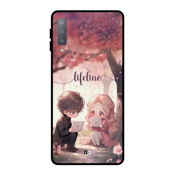 Cute Anime Couple Metal Back Case for Galaxy A7 (2018)