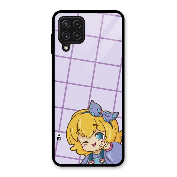 Cute Anime Illustration Glass Back Case for Galaxy A22 4G