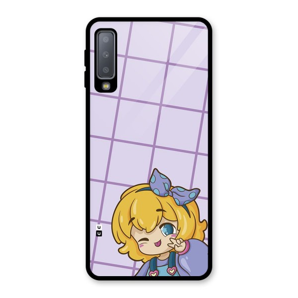 Cute Anime Illustration Glass Back Case for Galaxy A7 (2018)