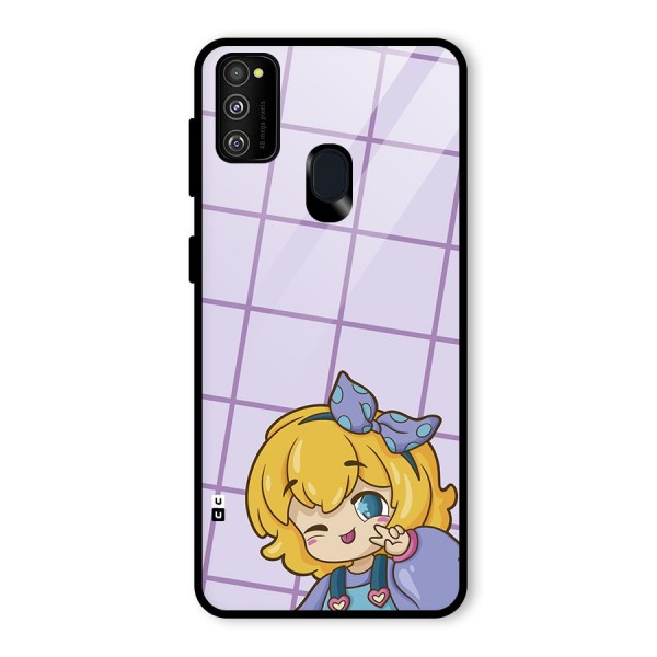 Cute Anime Illustration Glass Back Case for Galaxy M21