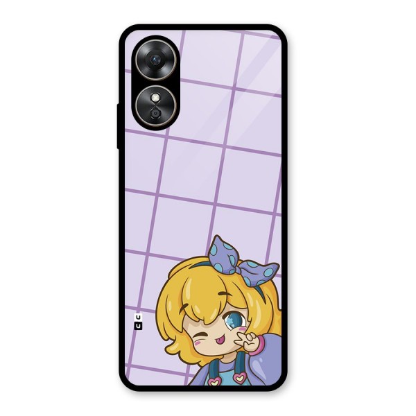 Cute Anime Illustration Glass Back Case for Oppo A17