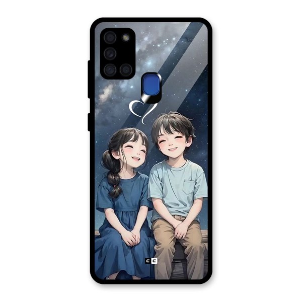 Cute Anime Teens Glass Back Case for Galaxy A21s