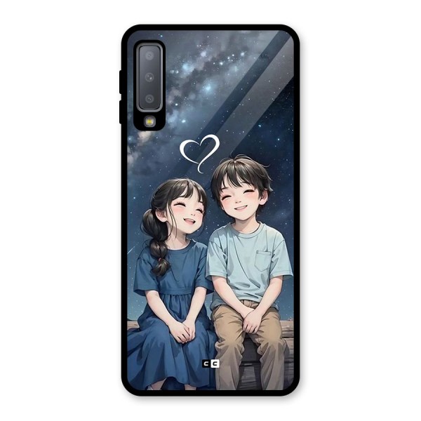 Cute Anime Teens Glass Back Case for Galaxy A7 (2018)