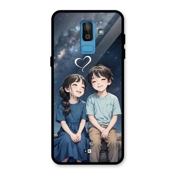 Cute Anime Teens Glass Back Case for Galaxy J8