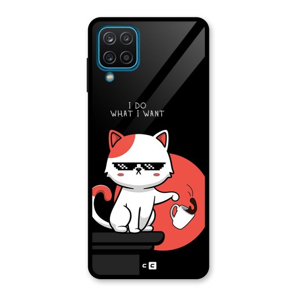 Cute Attitude Cat Glass Back Case for Galaxy A12