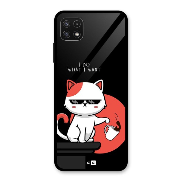 Cute Attitude Cat Glass Back Case for Galaxy A22 5G