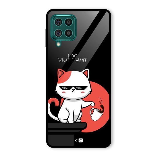 Cute Attitude Cat Glass Back Case for Galaxy F62