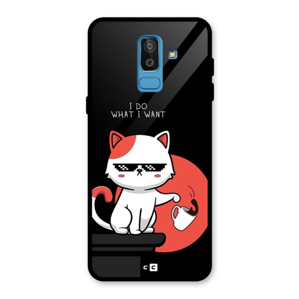 Cute Attitude Cat Glass Back Case for Galaxy J8