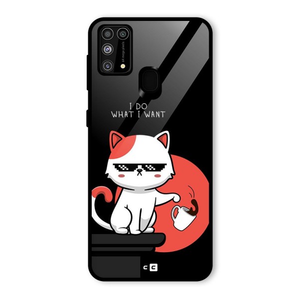 Cute Attitude Cat Glass Back Case for Galaxy M31