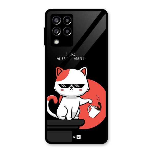 Cute Attitude Cat Glass Back Case for Galaxy M53 5G