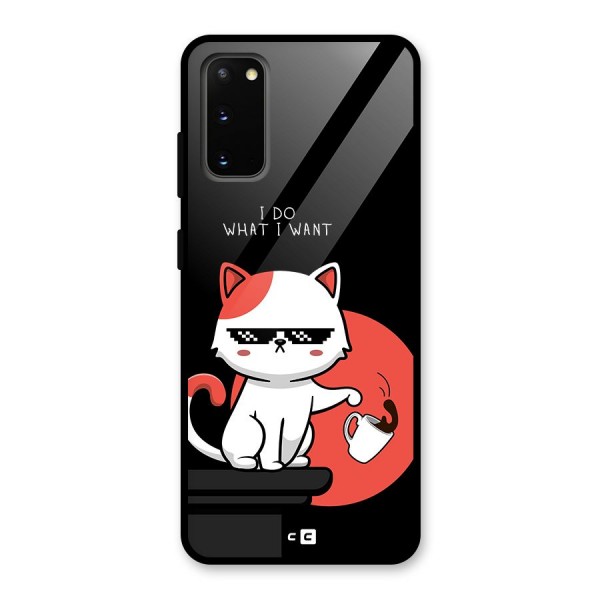 Cute Attitude Cat Glass Back Case for Galaxy S20