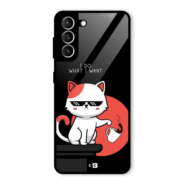 Cute Attitude Cat Glass Back Case for Galaxy S21 5G