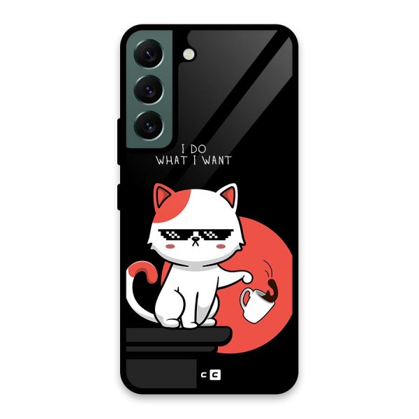 Cute Attitude Cat Glass Back Case for Galaxy S22 5G