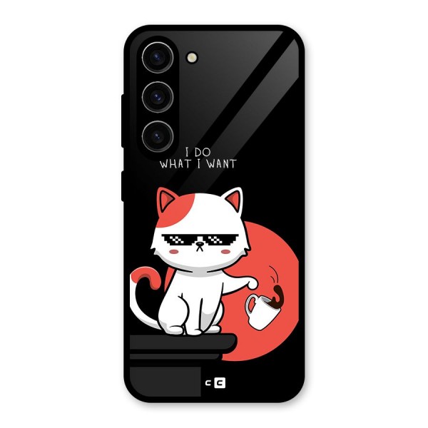 Cute Attitude Cat Glass Back Case for Galaxy S23