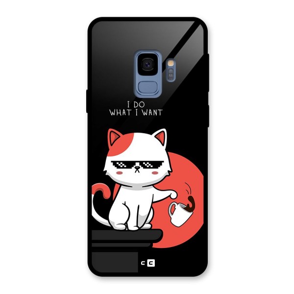 Cute Attitude Cat Glass Back Case for Galaxy S9