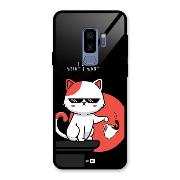 Cute Attitude Cat Glass Back Case for Galaxy S9 Plus