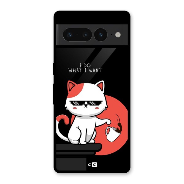 Cute Attitude Cat Glass Back Case for Google Pixel 7 Pro