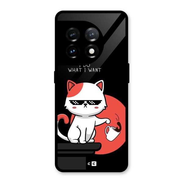 Cute Attitude Cat Glass Back Case for OnePlus 11