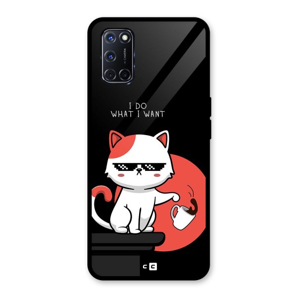 Cute Attitude Cat Glass Back Case for Oppo A52