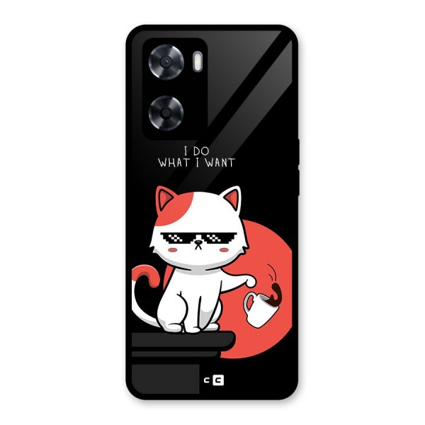 Cute Attitude Cat Glass Back Case for Oppo A57 2022