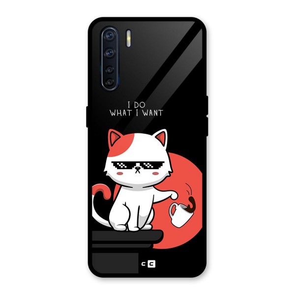 Cute Attitude Cat Glass Back Case for Oppo F15