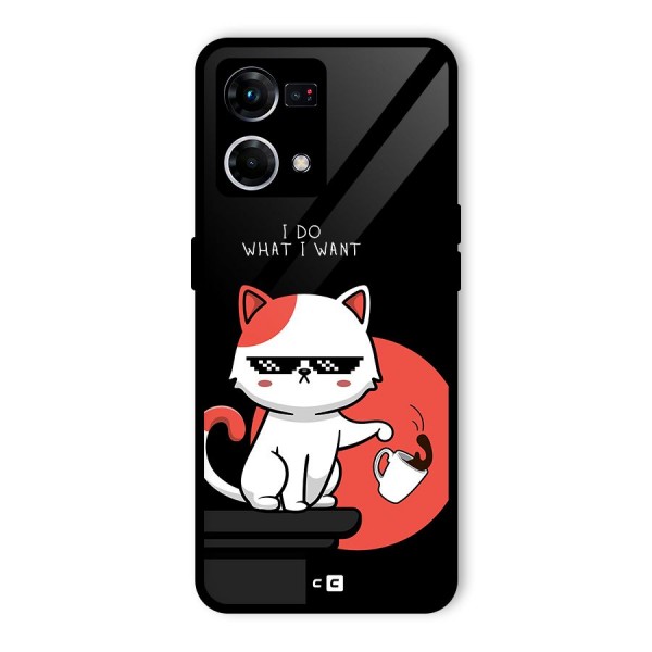 Cute Attitude Cat Glass Back Case for Oppo F21 Pro 4G